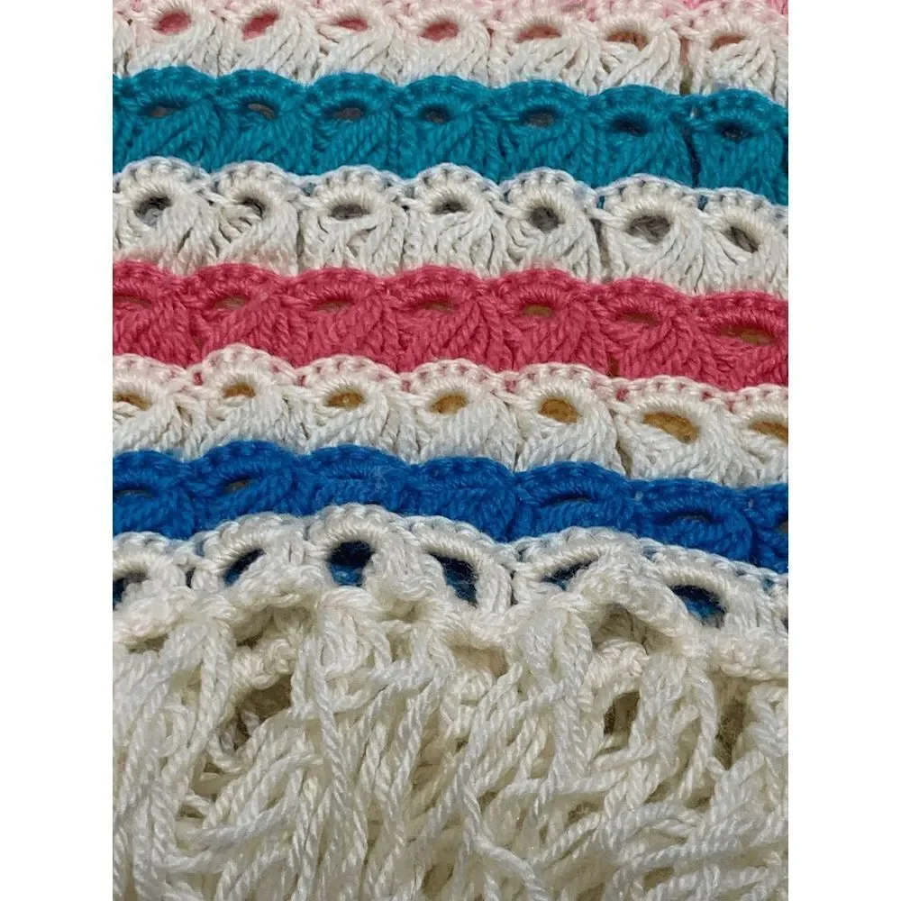 Granny Stripe Crochet Pattern Blanket With Tassel Multi-Color Size 42x58
